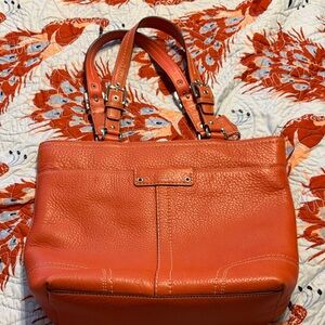 Orange Leather Tote Bag